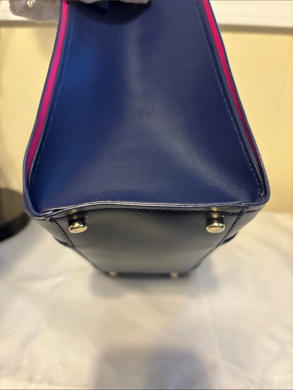 EUC Kate Spade Arbour Hill Small Elodie Leather Satchel Tote Navy Fuchsia